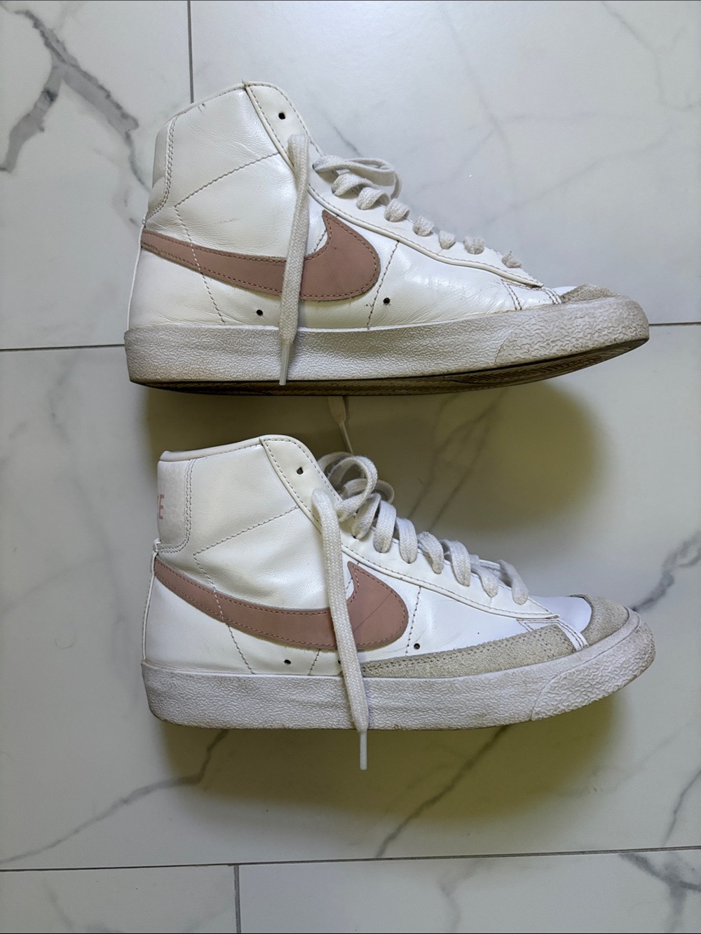 Nike Women's High-Top Sneakers White with Dusty Pink Swoosh